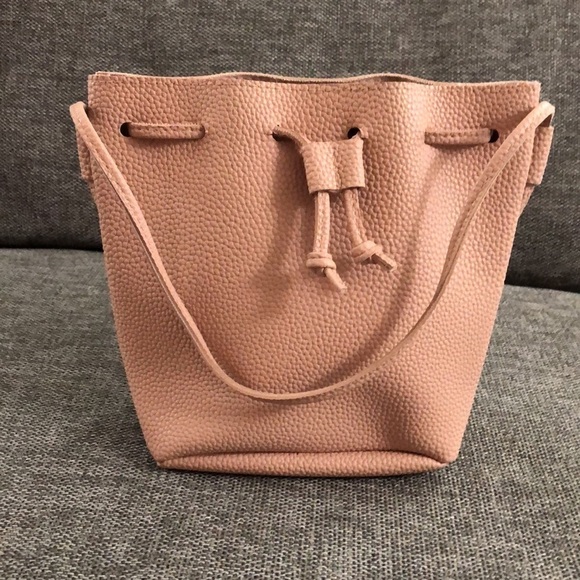 DRAWSTRING Small Bag Pink Peach Faux Leather Used - Picture 1 of 12